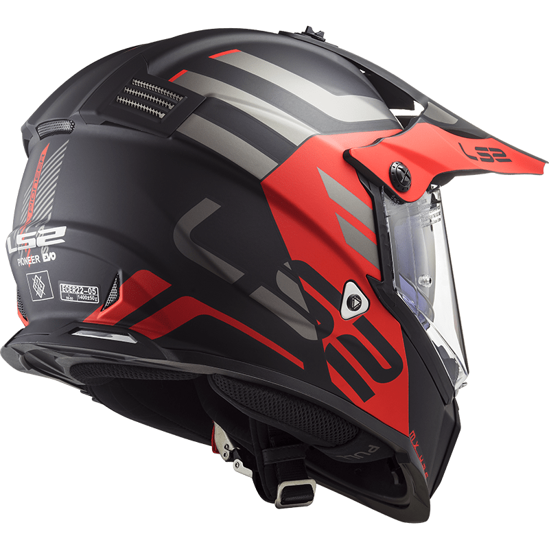 Destination Moto LS2 MX436 PIONEER EVO Adventurer  Matt Black Red Helmet