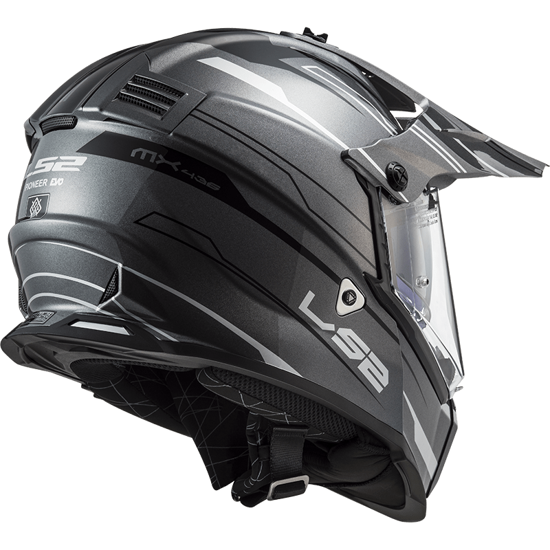 Destination Moto LS2 MX436 PIONEER EVO Knight Gloss Titanium White Helmet