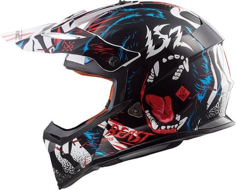 LS2 Offroad Helmet MX437 Fast Beast Matt Black White - Destination Moto