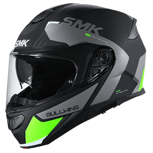 Destination Moto SMK Gullwing Kresto Gloss Black Grey Yellow Flip Up Helmet GL264