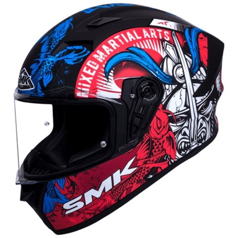SMK Stellar Samurai Matt Black Grey Red Blue MA253 - Destination Moto