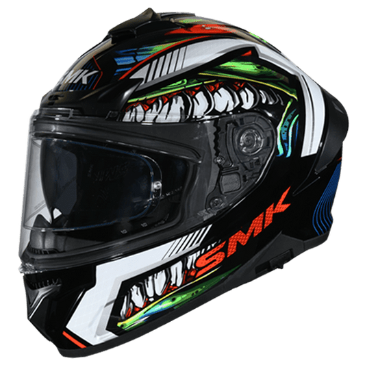 Destination Moto SMK Typhoon Helmet Raptor Gloss Black White GL213 (With Double D Ring)