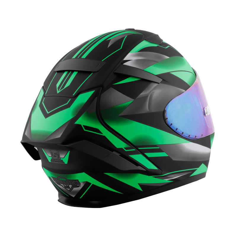 Destination Moto Steelbird Aeronautics SA-2 Metallic Matt Black Fluro Neon Green Helmet (With Additional Iridium Visor)