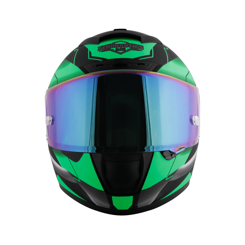 Destination Moto Steelbird Aeronautics SA-2 Metallic Matt Black Fluro Neon Green Helmet (With Additional Iridium Visor)