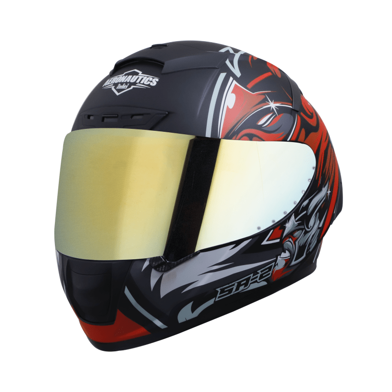 Destination Moto Steelbird Aeronautics SA-2 Villain Gloss Black Red Helmet (With Additional Iridium Visor)